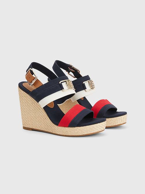 Tommy Hilfiger Essential Plaque High Wedge Heels Ženske Sandali Modra | TH617OPE