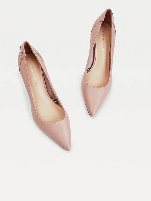 Tommy Hilfiger Essential Pointed Low Leather Pumps Ženske Visoke Pete Roza | TH432IOQ