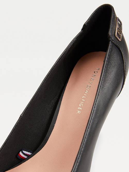 Tommy Hilfiger Essential Pointed Low Leather Pumps Ženske Visoke Pete Črna | TH956VNG