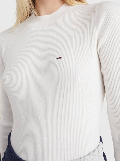 Tommy Hilfiger Essential Rib-Knit Jumper Ženske Puloverji Bela | TH873FWS