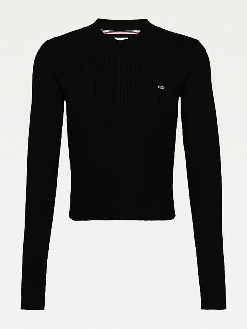 Tommy Hilfiger Essential Rib-Knit Jumper Ženske Puloverji Črna | TH895OLM