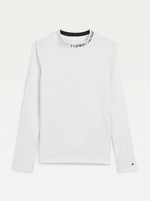 Tommy Hilfiger Essential Rib-Knit Long Sleeve Dekleta Majice Bela | TH508BEP