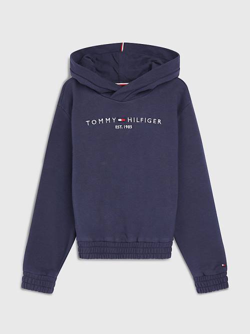 Tommy Hilfiger Essential Ruched Detailing Dekleta Pulover s kapuco Modra | TH917HOM