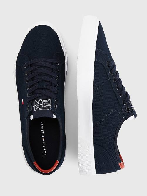 Tommy Hilfiger Essential Signature Canvas Moški Superge Modra | TH576GWZ