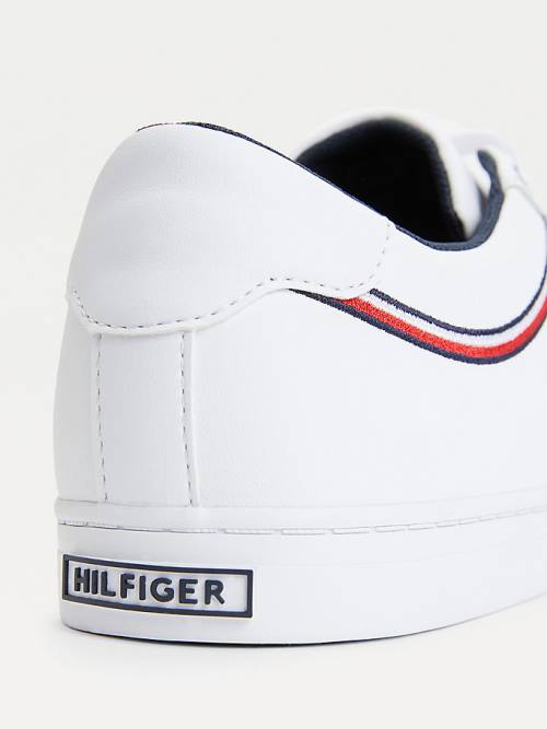 Tommy Hilfiger Essential Signature Detail Leather Moški Superge Bela | TH362CZW