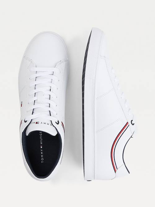 Tommy Hilfiger Essential Signature Detail Leather Moški Superge Bela | TH362CZW