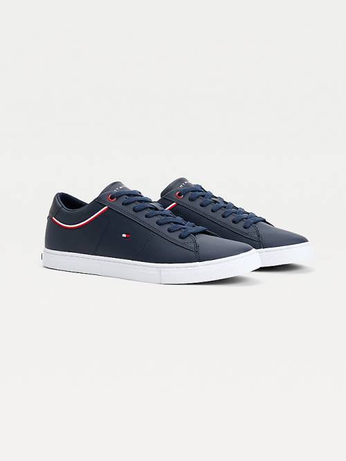 Tommy Hilfiger Essential Signature Detail Leather Moški Superge Modra | TH637SRT