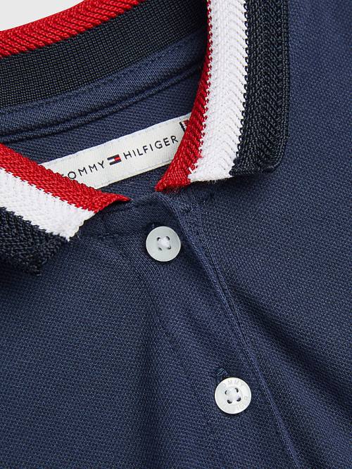 Tommy Hilfiger Essential Stripe Collar Polo Dekleta Obleke Modra | TH351YDO