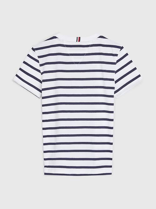 Tommy Hilfiger Essential Stripe Fantje Majice Bela | TH178JOQ