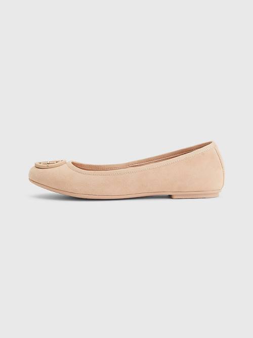 Tommy Hilfiger Essential Suede Ženske Balerina Bež | TH461HMV