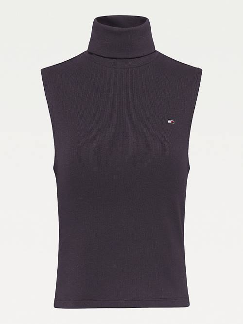 Tommy Hilfiger Essential Turtleneck Sleeveless Slim Vest Ženske Majice Črna | TH203OPX