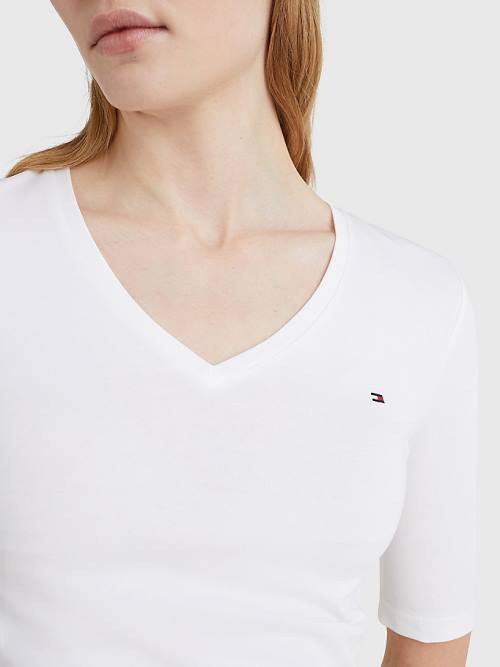 Tommy Hilfiger Essentials Slim Fit Half Sleeve Ženske Majice Bela | TH024PUJ