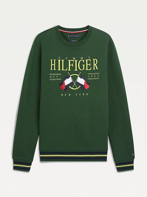 Tommy Hilfiger Exclusive Flag Logo Moški Pulover Zelena | TH214GZD