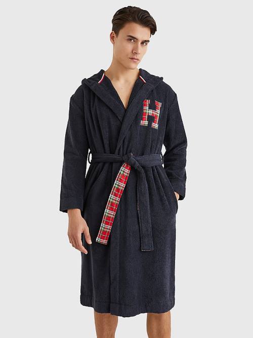 Tommy Hilfiger Exclusive Organic Cotton Monogram Bathrobe Moški Pižama Modra | TH203SJY