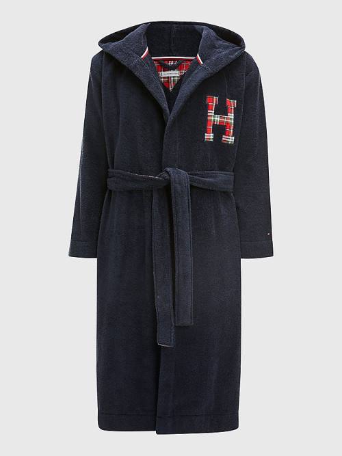 Tommy Hilfiger Exclusive Organic Cotton Monogram Bathrobe Moški Pižama Modra | TH203SJY