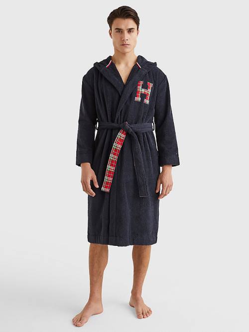 Tommy Hilfiger Exclusive Organic Cotton Monogram Bathrobe Moški Pižama Modra | TH203SJY