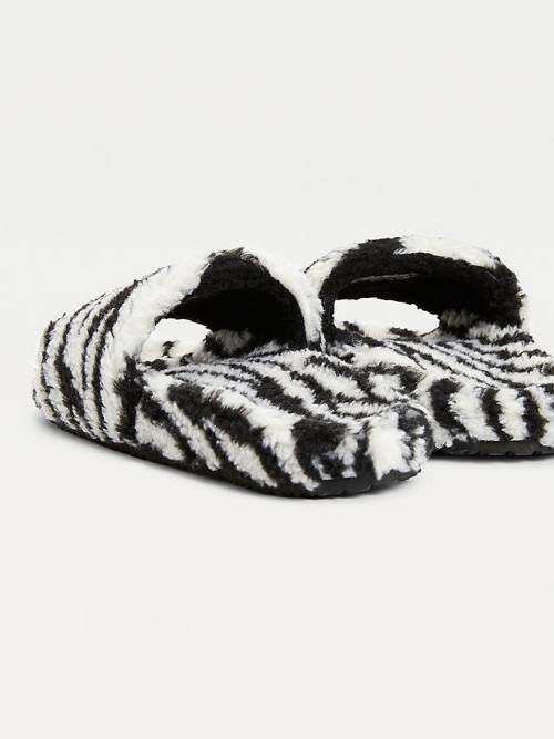 Tommy Hilfiger Faux Fur Zebra Slides Ženske Sandali Črna | TH045CLN