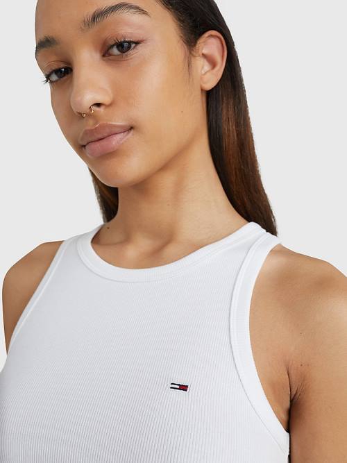 Tommy Hilfiger Feminine Ribbed Tank Top Ženske Majice Bela | TH652BYD