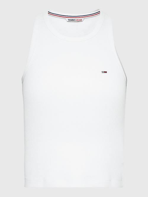 Tommy Hilfiger Feminine Ribbed Tank Top Ženske Majice Bela | TH652BYD