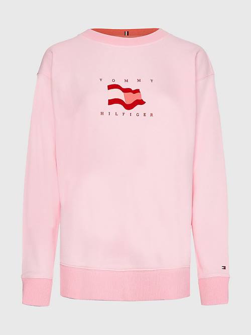 Tommy Hilfiger Flag Detail Relaxed Fit Sweatshirt Ženske Pulover s kapuco Roza | TH173JLC