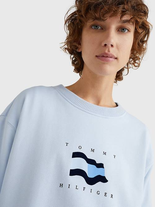 Tommy Hilfiger Flag Detail Relaxed Fit Sweatshirt Ženske Pulover s kapuco Modra | TH645FKZ