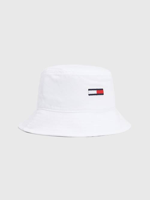 Tommy Hilfiger Flag Embroidery Bucket Moški Kapa Bela | TH914ISZ