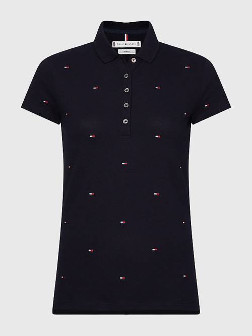 Tommy Hilfiger Flag Embroidery Slim Fit Ženske Polo Majica Modra | TH062KYL