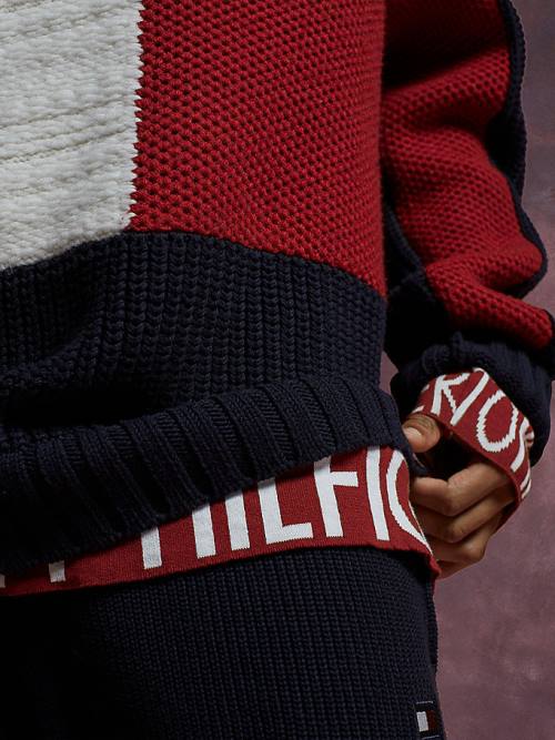 Tommy Hilfiger Flag Icon Mixed Knit Jumper Moški Puloverji Modra | TH250CNI