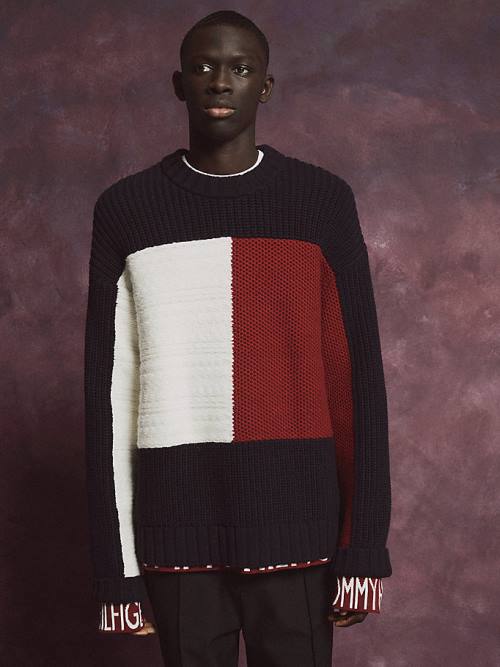 Tommy Hilfiger Flag Icon Mixed Knit Jumper Moški Puloverji Modra | TH250CNI