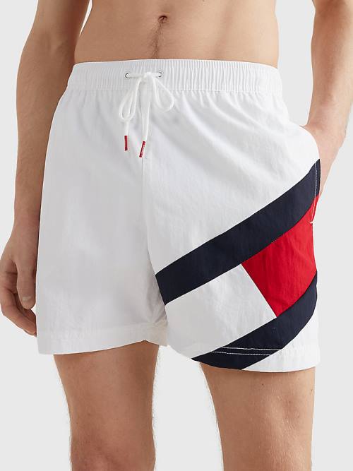 Tommy Hilfiger Flag Mid Length Drawstring Shorts Moški Kopalke Bela | TH067JZQ