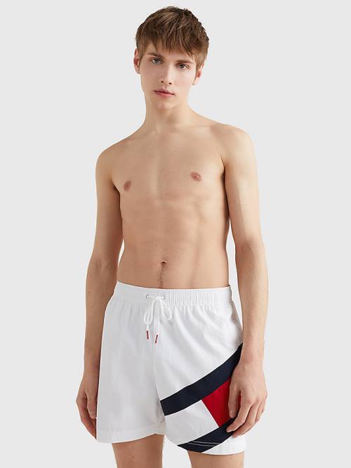 Tommy Hilfiger Flag Mid Length Drawstring Shorts Moški Kopalke Bela | TH067JZQ