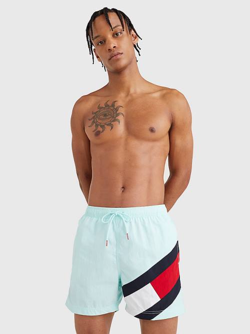 Tommy Hilfiger Flag Mid Length Drawstring Shorts Moški Kopalke Modra | TH183INQ