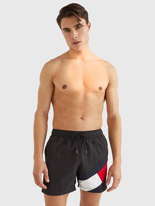 Tommy Hilfiger Flag Mid Length Drawstring Shorts Moški Kopalke Črna | TH280THF