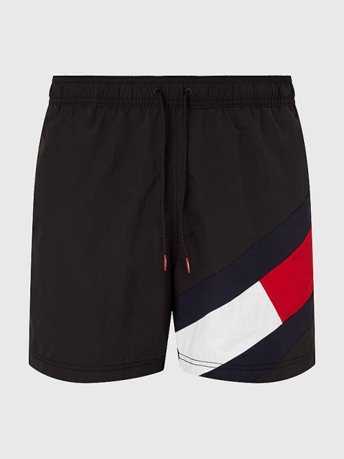 Tommy Hilfiger Flag Mid Length Drawstring Shorts Moški Kopalke Črna | TH280THF