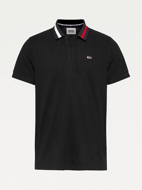 Tommy Hilfiger Flag Neck Regular Fit Moški Polo Majica Črna | TH679DFW