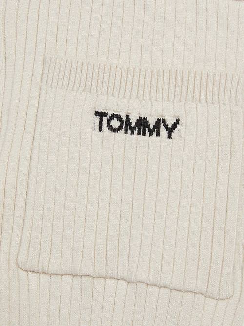 Tommy Hilfiger Flared Rib-Knit Dekleta Hlače Bež | TH430UIG