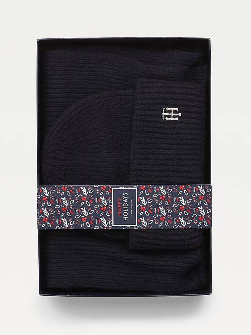 Tommy Hilfiger Flecked Scarf And Beanie Gift Set Ženske Kapa Modra | TH873RXY