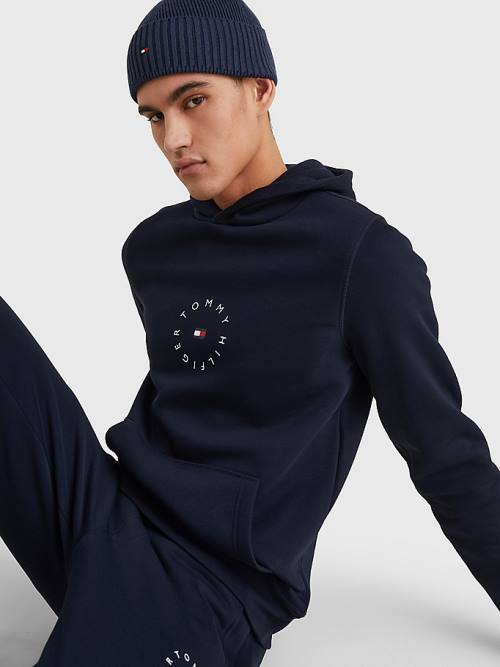 Tommy Hilfiger Flex Fleece Graphic Moški Pulover s kapuco Modra | TH980PNL