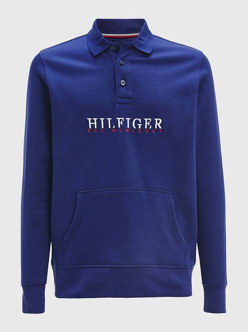 Tommy Hilfiger Flex Fleece Logo Rugby Shirt Moški Polo Majica Modra | TH927NBT