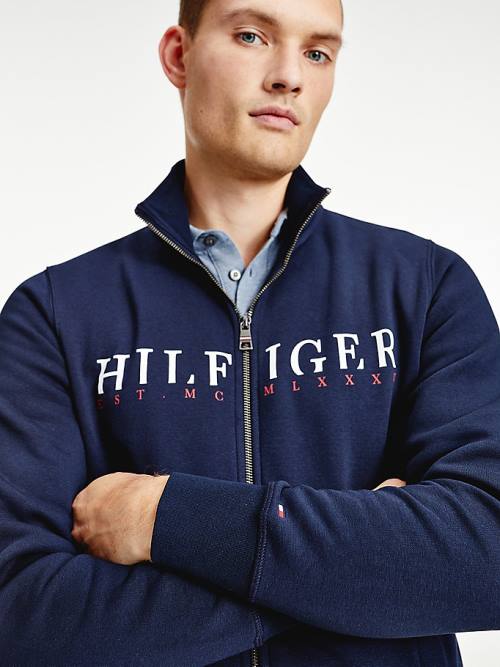 Tommy Hilfiger Flex Fleece Logo Zip-Thru Moški Pulover Modra | TH130KTS