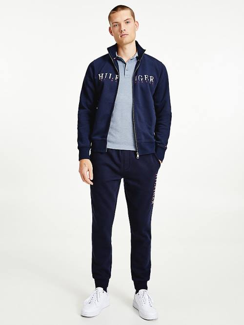 Tommy Hilfiger Flex Fleece Logo Zip-Thru Moški Pulover Modra | TH130KTS