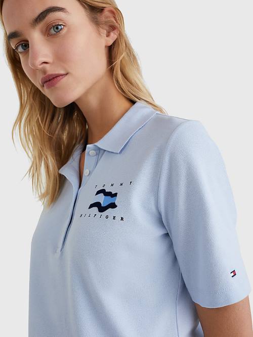 Tommy Hilfiger Flock Flag Ženske Polo Majica Modra | TH398POC