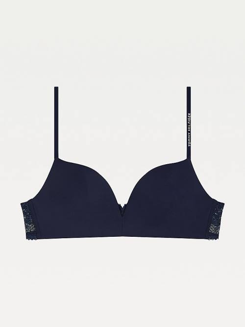 Tommy Hilfiger Floral Lace Trim Non-Wired Push-Up Bra Ženske Spodnje Perilo Modra | TH491NUZ