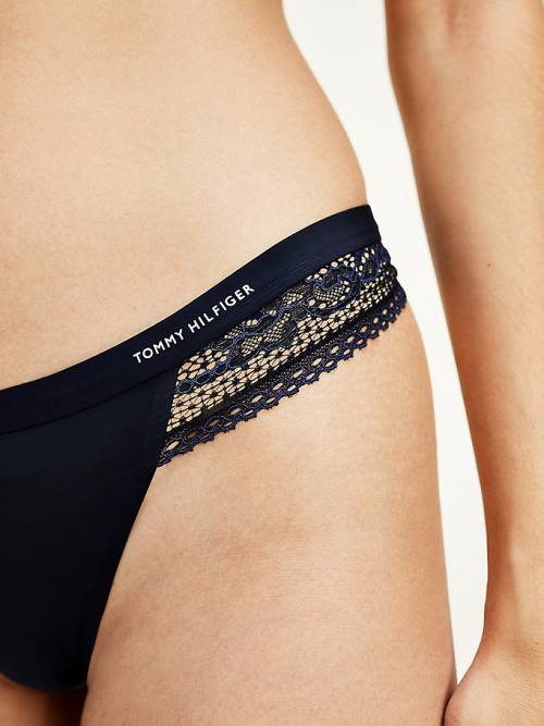 Tommy Hilfiger Floral Lace Trim Thong Ženske Spodnje Perilo Modra | TH729YAN