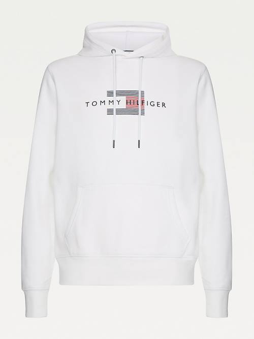 Tommy Hilfiger Front Logo Organic Cotton Fleece Moški Pulover s kapuco Bela | TH109NLC