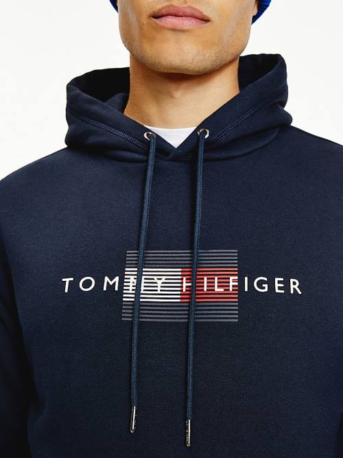 Tommy Hilfiger Front Logo Organic Cotton Fleece Moški Pulover s kapuco Modra | TH128XWH