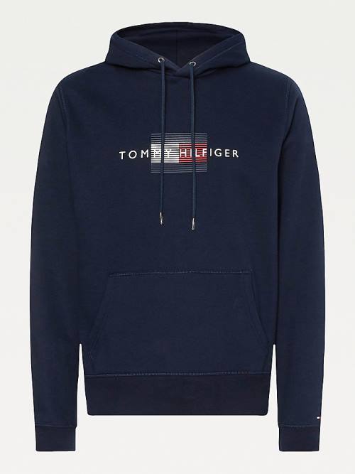 Tommy Hilfiger Front Logo Organic Cotton Fleece Moški Pulover s kapuco Modra | TH128XWH