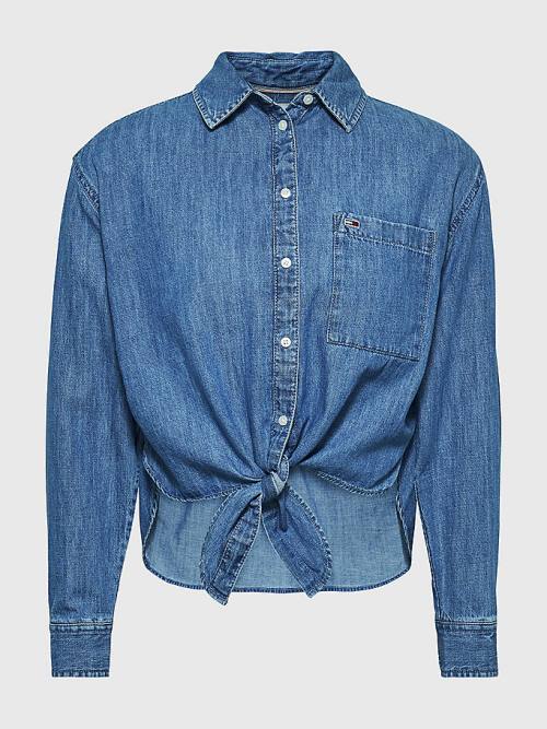 Tommy Hilfiger Front-Tie Denim Chambray Ženske Srajce Denim | TH493XER