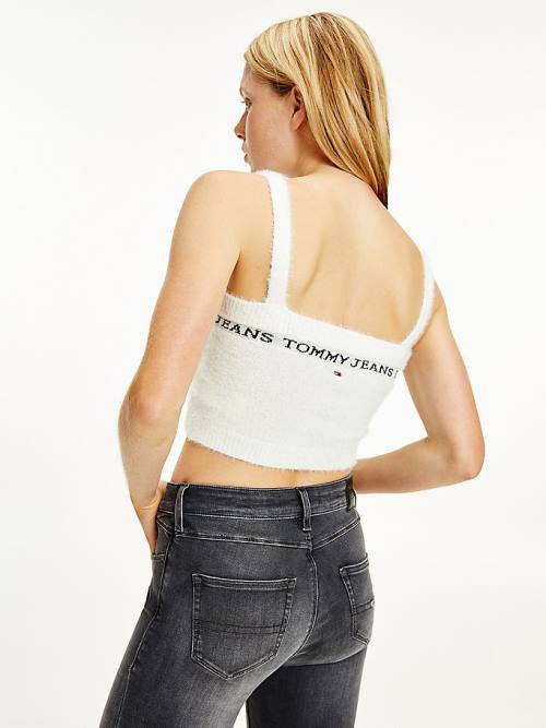 Tommy Hilfiger Furry Cropped Cami Ženske Puloverji Bela | TH108QZH