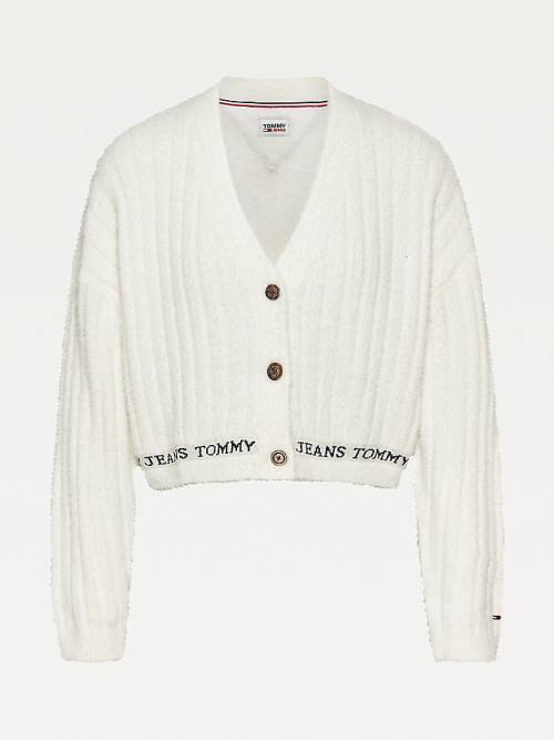 Tommy Hilfiger Furry Cropped Cardigan Ženske Puloverji Bela | TH683HMD